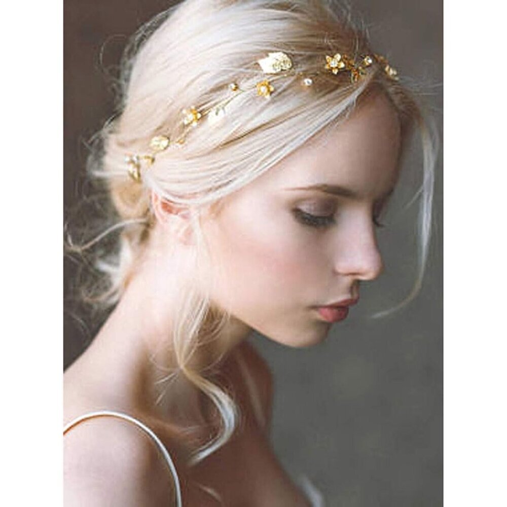 Chic Gold Leaf Bridal Headband with Rhinestones - Perfect Wedding Hair Accessory